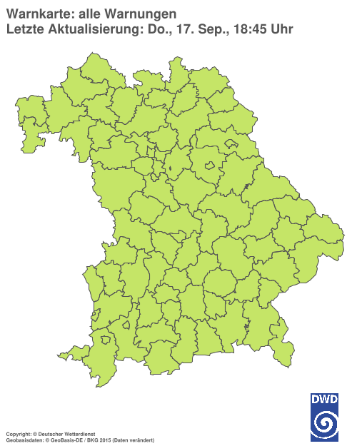 Current weather warning map: Bayern